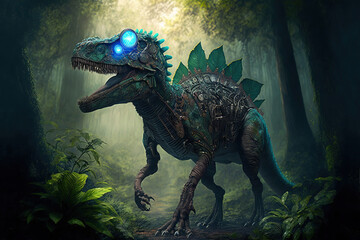 mechanical steampunk dinosaur, Generative AI