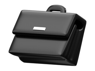 Black 3d briefcase business bag isolated on png background of professional job work handle suitcase illustration concept or manager document brief case icon and businessman education storage baggage.