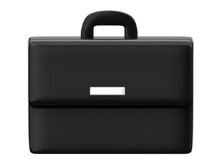 Black 3d briefcase business bag isolated on png background of professional job work handle suitcase illustration concept or manager document brief case icon and businessman education storage baggage.