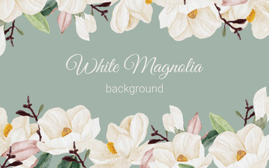 watercolor white magnolia flower branch bouquet background - obrazy, fototapety, plakaty