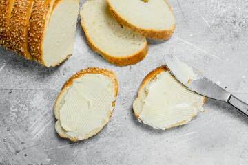 Breakfast. Butter sandwich.