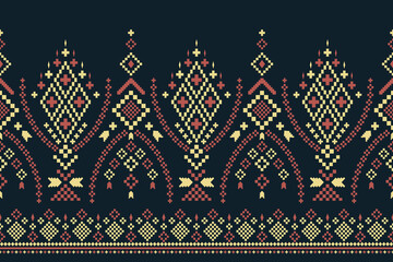 Nature vintages cross stitch traditional ethnic pattern paisley flower Ikat background abstract Aztec African Indonesian Indian seamless pattern for fabric print cloth dress carpet curtains and sarong