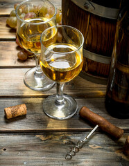 Wine background. Barrel of white wine.