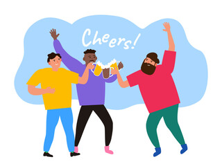 Fototapeta premium friends men drinking beer toasting clinking cheers having fun vector illustration