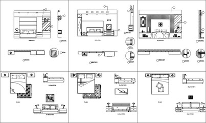 a collection of vector sketches of classic luxury bedroom interior illustrations