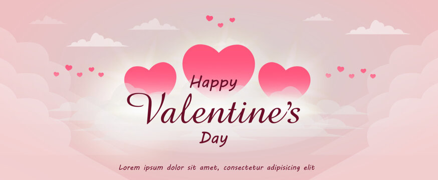 happy valentine's day greeting design with pink sky background for banner
