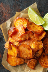 Concept of tasty food, fried sweet potato