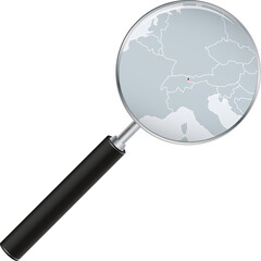 Liechtenstein map with flag in magnifying glass.