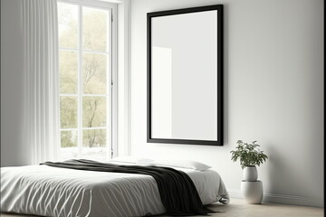 Photo frame in bedroom minimalist design, Made by AI,Artificial intelligence