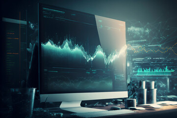 Double exposure businessman and stock market or forex graph suitable for financial investment concept. Economy trends background for business idea and all art work design. Generated ai.
