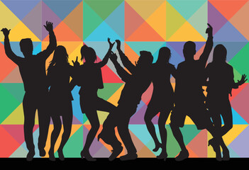 Dancing people silhouettes , retro background.	 - 561733501
