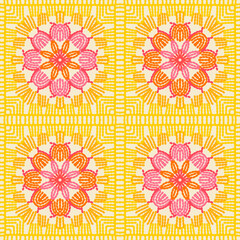 Crochet Granny Squares flowers pink yellow orange