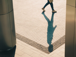 People walking on Pathway Shadow Urban city street lifestyle