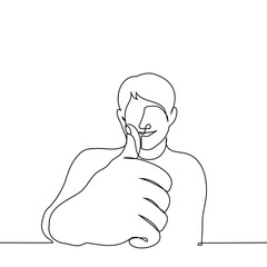 man smiling thumbs up at the viewer - one line drawing vector. concept approval, ok gesture