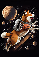 Naklejka premium Shiba to the moon art