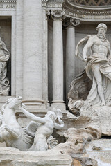 Detail of the Trevi Fountain or “Fontana di Trevi”. It the largest Baroque fountain in Rome, Italy, and one of the most famous fountains in the world. UNESCO World Heritage Site