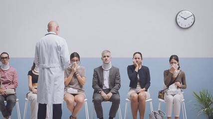 Doctor meeting patients at the hospital - obrazy, fototapety, plakaty