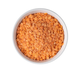 Fototapeta na wymiar Red lentils in white bowl isolated on transparent png