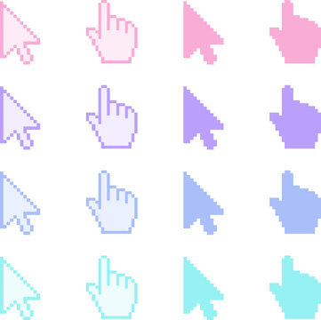 4 pastel colors mouse hand cursor pointers pixel art vector svg icon set
