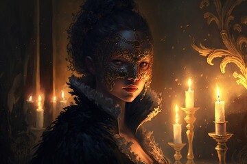 woman wearing masks at the Venice Carnival. venetian carnival mask. Generative Ai 