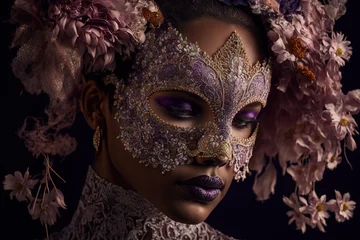 Deurstickers woman wearing masks at the Venice Carnival. venetian carnival mask. Generative Ai  © Gasia