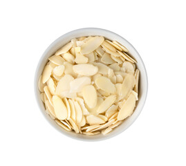 Bowl of almond slices isolated on transparent png