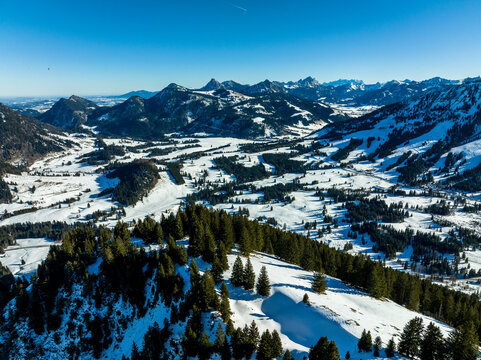 Germany, Bavaria, Oberjoch, Snow-covered landscape of Allgau Alps