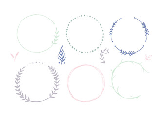 multicolored Botanical circle frame. Hand drawn round line border, leaves and flowers, wedding invitation and cards, logo design and posters template. Elegant vector illustration