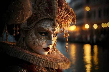  woman wearing masks at the Venice Carnival. venetian carnival mask. Generative Ai © Gasi