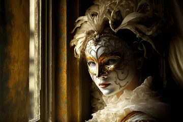 Foto op Canvas woman wearing masks at the Venice Carnival. venetian carnival mask. Generative Ai © Gasi