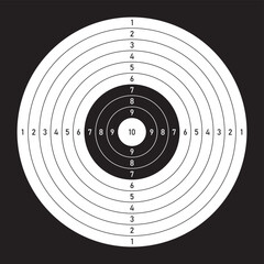 Vector paper black line target for shooting practice. Black background.