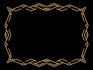 Art deco frame. Vintage linear border. Design a template for invitations, leaflets and greeting cards. Geometric golden frame. The style of the 1920s - 1930s. Vector illustration