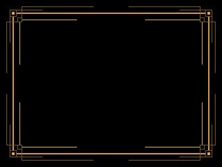 Art deco frame. Vintage linear border. Design a template for invitations, leaflets and greeting cards. Geometric golden frame. The style of the 1920s - 1930s. Vector illustration