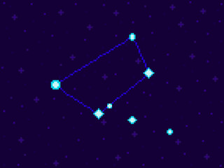 Obraz na płótnie Canvas Norma constellation in pixel art style. 8-bit stars in the night sky in retro video game style. Cluster of stars and galaxies. Design for applications, banners and posters. Vector illustration
