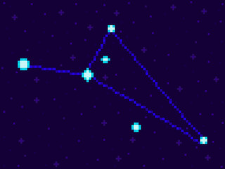 Obraz na płótnie Canvas Octans constellation in pixel art style. 8-bit stars in the night sky in retro video game style. Cluster of stars and galaxies. Design for applications, banners and posters. Vector illustration