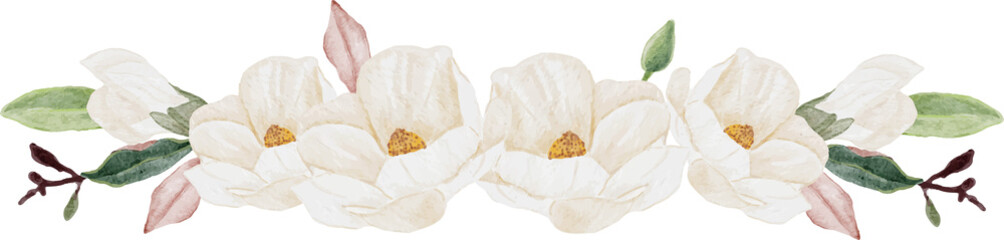 watercolor white magnolia flower and leaf bouquet clipart © Unchalee