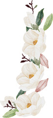 watercolor white magnolia flower and leaf bouquet clipart