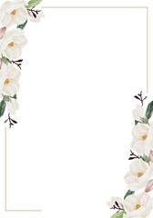 watercolor white magnolia flower and leaf bouquet clipart wreath frame