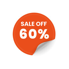 60 percent peeling sticker orange color for sale off promotion concept, orange circle price tag, poster vector illustration.