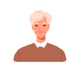 Senior woman, face portrait. Pretty old aged female character. Beautiful elegant elderly lady. Modern stylish gray-haired office worker avatar. Flat vector illustration isolated on white background