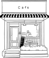 Cafe Front shop sign menu Restaurant Small Business Hand drawn line art illustration