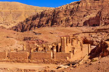 Great temple and Royal tombs in Petra, Jordan