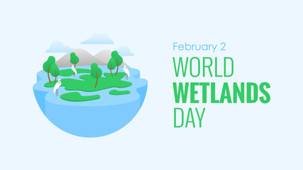 world wetlands day banner with wetland ecology illustration