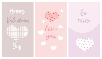 Fototapeta na wymiar Happy valentines day greeting cards for girls in pastel colors with hearts. Print, gift, 14 february, 8 march.