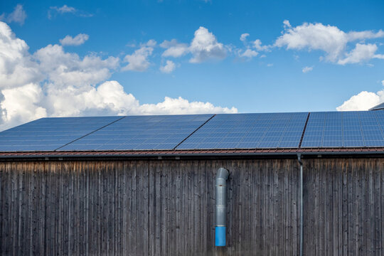Germany, Bavaria,Augsburg,Solar panels on rural building