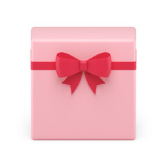 Pink Easter birthday squared gift box tied by red bow ribbon decor element 3d icon realistic illustration