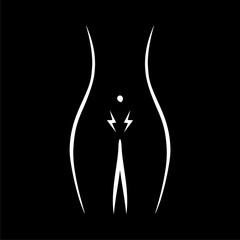 Menstruation symptoms outline icon on black background.