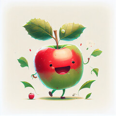 Cartoon. happy smiling green and red apple. generative ai