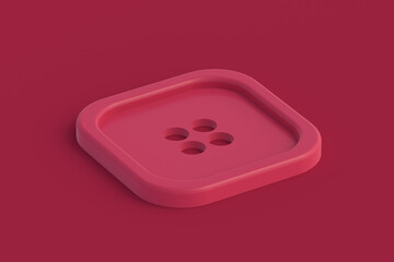 Textile button of magenta on red background. Color of the year 2023. 3d render