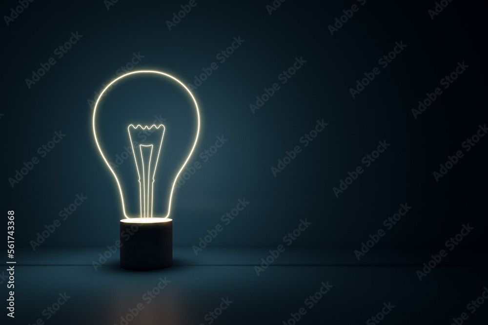 Poster dark blank background with place for your advertising poster and graphic illuminated light bulb, ide
